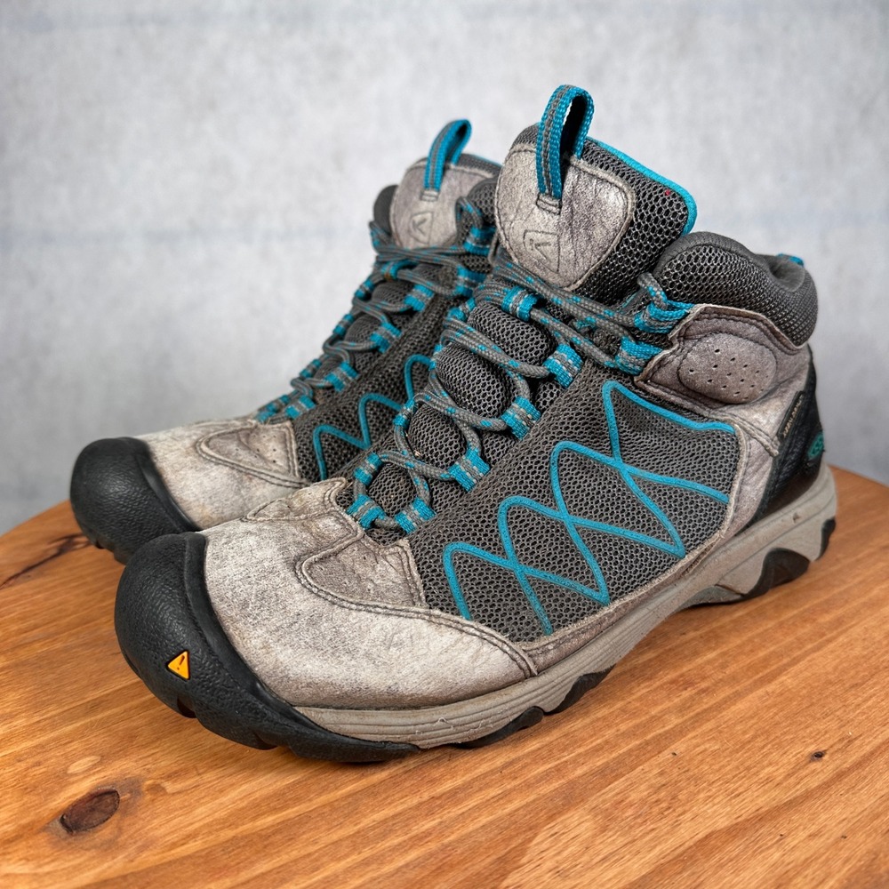 KEEN Marshall Hiking Boots Womens 8.5 Grey Teal Good Waterproof Mid Trail 101016